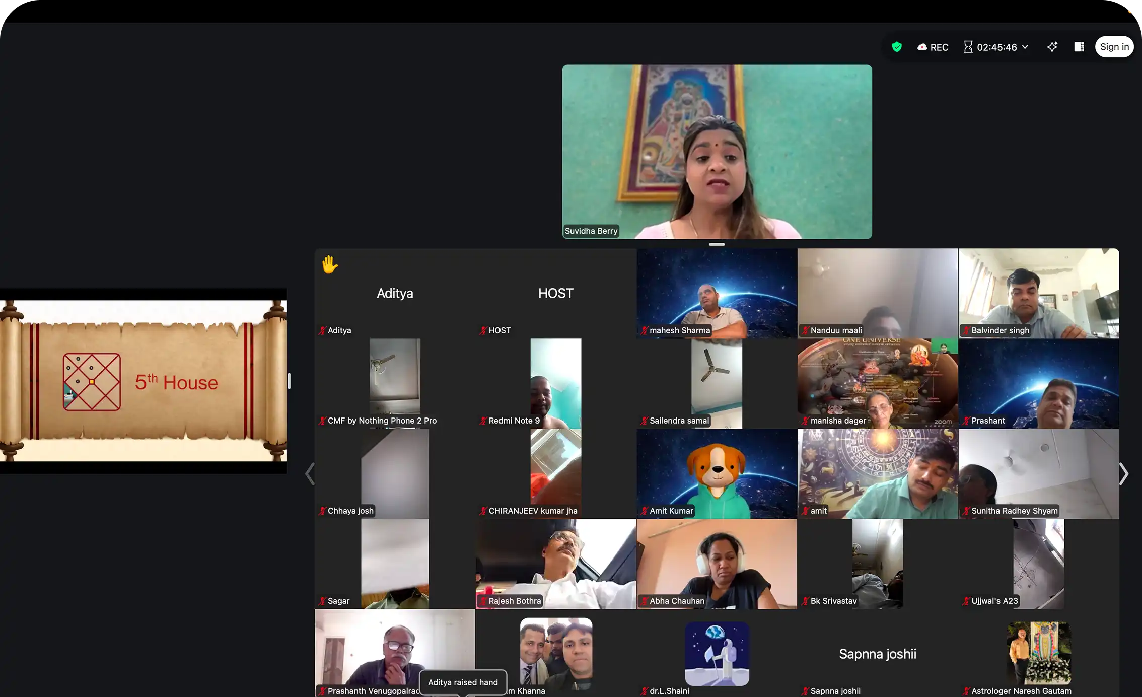 Students attending a live online astrology demo class